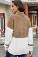Afbeelding in Gallery-weergave laden, White Colorblock Furry Zipped Pullover Sweatshirt Outwear
