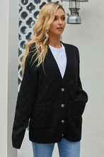 Afbeelding in Gallery-weergave laden, Black Open Front Button Down Knit Cardigan Coat