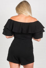 Afbeelding in Gallery-weergave laden, Black Off Shoulder Neckline Ruffled Detail Playsuit