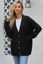 Afbeelding in Gallery-weergave laden, Black Open Front Button Down Knit Cardigan Coat
