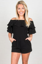 Afbeelding in Gallery-weergave laden, Black Off Shoulder Neckline Ruffled Detail Playsuit