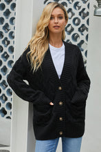 Afbeelding in Gallery-weergave laden, Black Open Front Button Down Knit Cardigan Coat