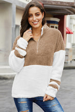Afbeelding in Gallery-weergave laden, White Colorblock Furry Zipped Pullover Sweatshirt Outwear