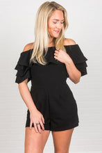 Afbeelding in Gallery-weergave laden, Black Off Shoulder Neckline Ruffled Detail Playsuit