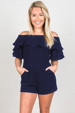 Afbeelding in Gallery-weergave laden, Blue Off Shoulder Neckline Ruffled Detail Playsuit