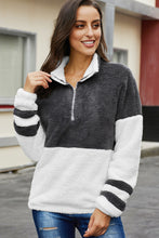 Afbeelding in Gallery-weergave laden, Gray Colorblock Furry Zipped Pullover Sweatshirt Outwear
