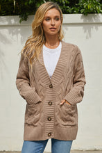 Afbeelding in Gallery-weergave laden, Khaki Open Front Button Down Knit Cardigan Coat
