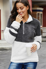 Afbeelding in Gallery-weergave laden, Gray Colorblock Furry Zipped Pullover Sweatshirt Outwear
