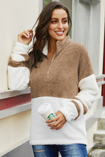 Afbeelding in Gallery-weergave laden, White Colorblock Furry Zipped Pullover Sweatshirt Outwear
