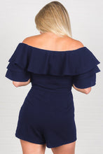 Afbeelding in Gallery-weergave laden, Blue Off Shoulder Neckline Ruffled Detail Playsuit
