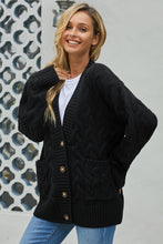 Afbeelding in Gallery-weergave laden, Black Open Front Button Down Knit Cardigan Coat

