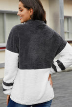 Afbeelding in Gallery-weergave laden, Gray Colorblock Furry Zipped Pullover Sweatshirt Outwear
